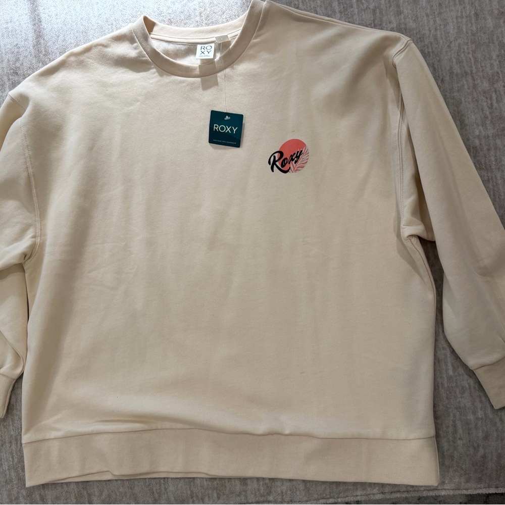 Roxy Beige Sweatshirt with Pink Logo